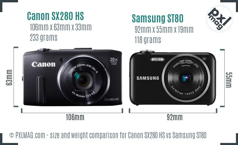 Canon SX280 HS vs Samsung ST80 size comparison