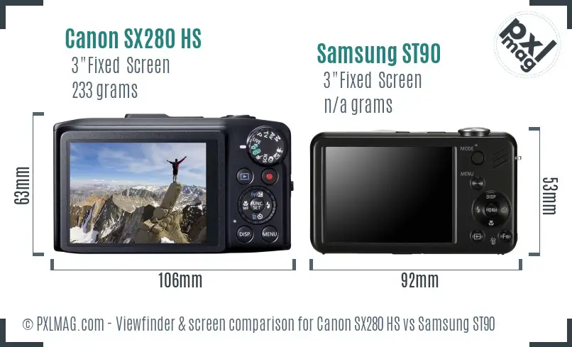 Canon SX280 HS vs Samsung ST90 Screen and Viewfinder comparison