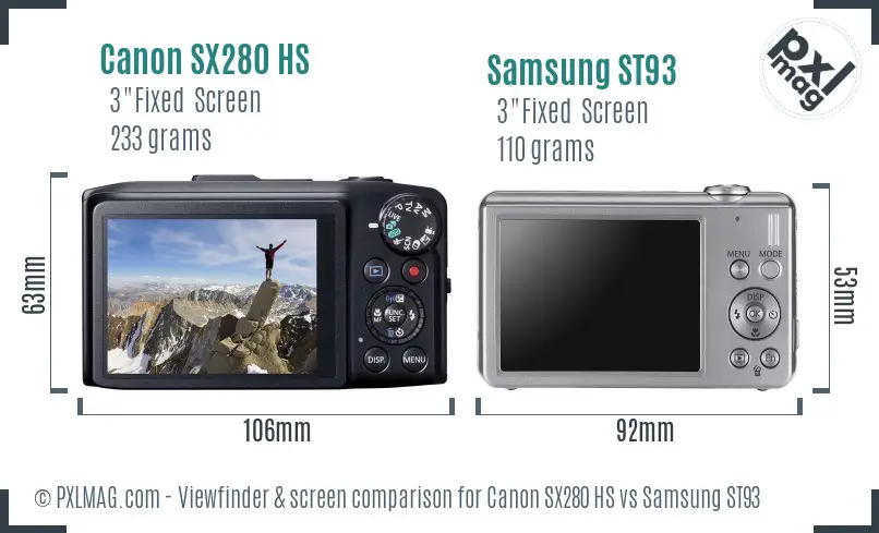 Canon SX280 HS vs Samsung ST93 Screen and Viewfinder comparison