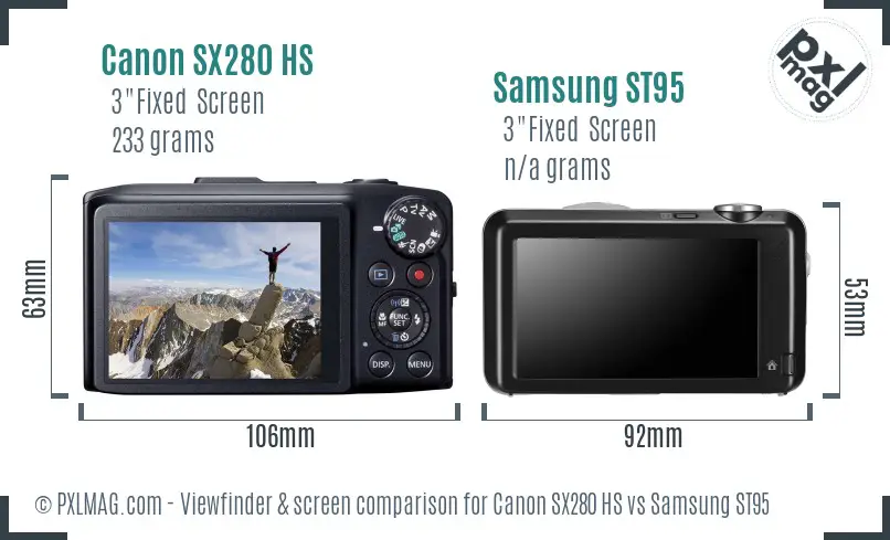 Canon SX280 HS vs Samsung ST95 Screen and Viewfinder comparison