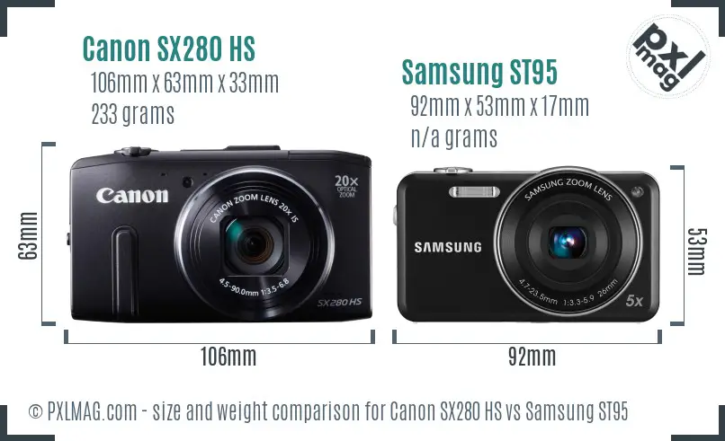 Canon SX280 HS vs Samsung ST95 size comparison
