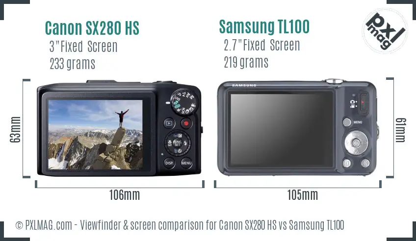 Canon SX280 HS vs Samsung TL100 Screen and Viewfinder comparison Canon SX280 HS vs Samsung TL100 Screen and Viewfinder comparison