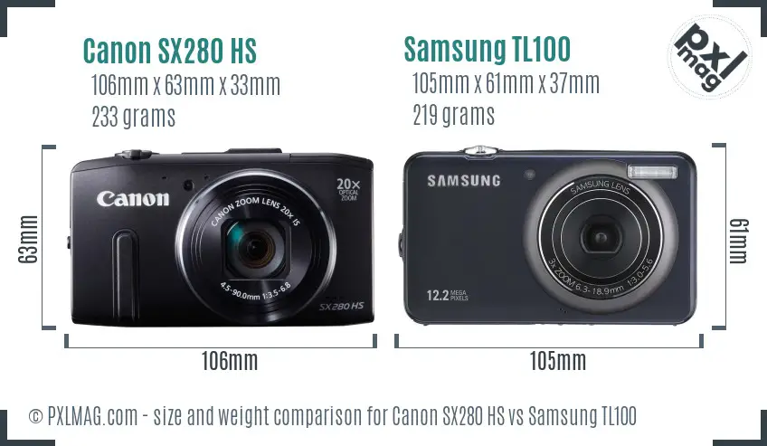 Canon SX280 HS vs Samsung TL100 size comparison Canon SX280 HS vs Samsung TL100 size comparison