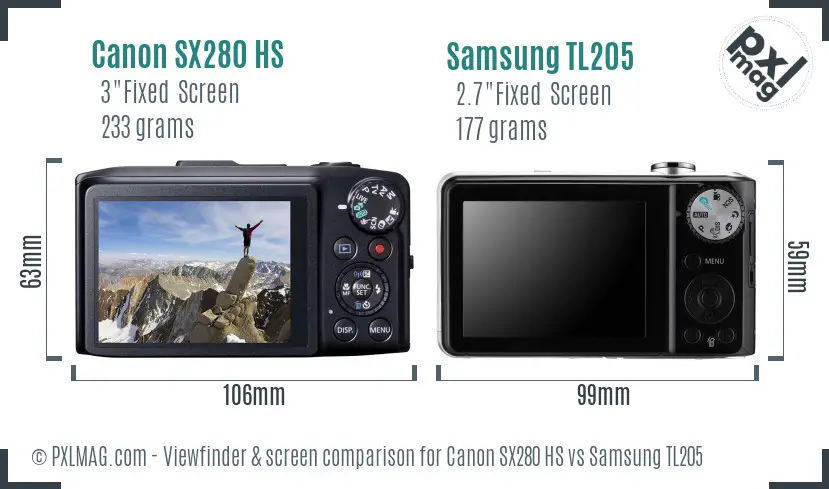 Canon SX280 HS vs Samsung TL205 Screen and Viewfinder comparison