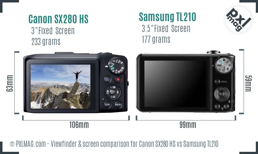 Canon SX280 HS vs Samsung TL210 Screen and Viewfinder comparison