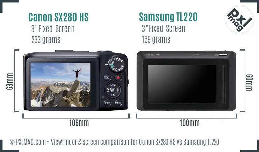 Canon SX280 HS vs Samsung TL220 Screen and Viewfinder comparison