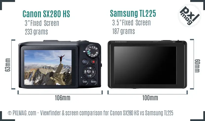 Canon SX280 HS vs Samsung TL225 Screen and Viewfinder comparison