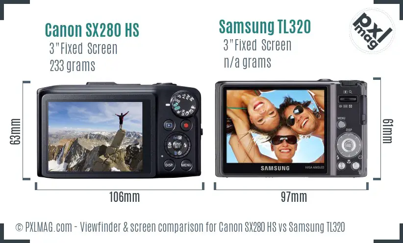 Canon SX280 HS vs Samsung TL320 Screen and Viewfinder comparison