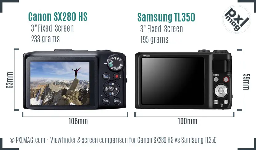 Canon SX280 HS vs Samsung TL350 Screen and Viewfinder comparison