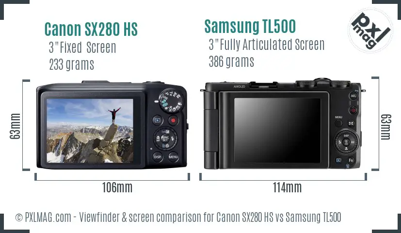 Canon SX280 HS vs Samsung TL500 Screen and Viewfinder comparison