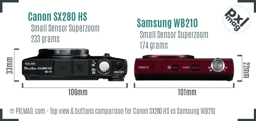 Canon SX280 HS vs Samsung WB210 top view buttons comparison