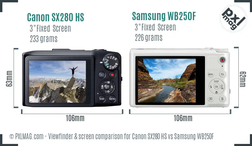 Canon SX280 HS vs Samsung WB250F Screen and Viewfinder comparison