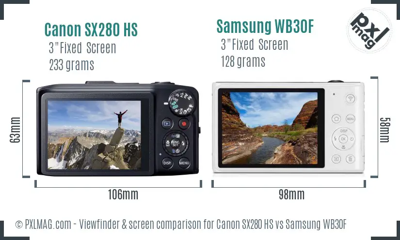 Canon SX280 HS vs Samsung WB30F Screen and Viewfinder comparison