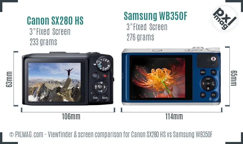 Canon SX280 HS vs Samsung WB350F Screen and Viewfinder comparison