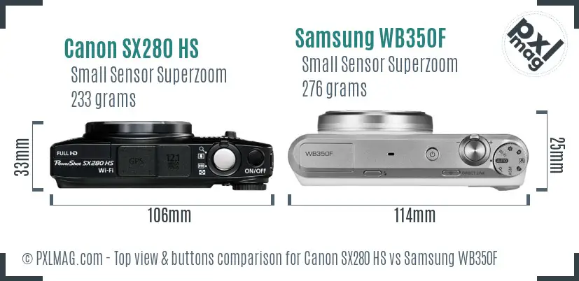 Canon SX280 HS vs Samsung WB350F top view buttons comparison