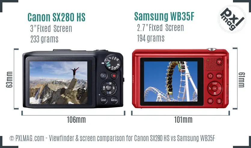 Canon SX280 HS vs Samsung WB35F Screen and Viewfinder comparison