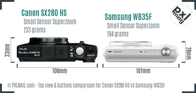 Canon SX280 HS vs Samsung WB35F top view buttons comparison