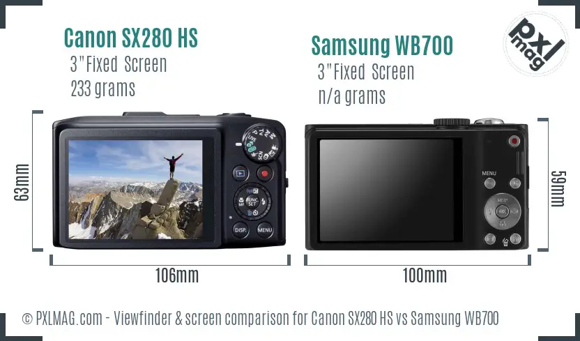Canon SX280 HS vs Samsung WB700 Screen and Viewfinder comparison