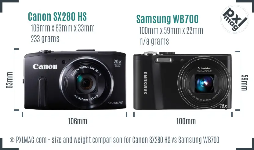Canon SX280 HS vs Samsung WB700 size comparison Canon SX280 HS vs Samsung WB700 size comparison