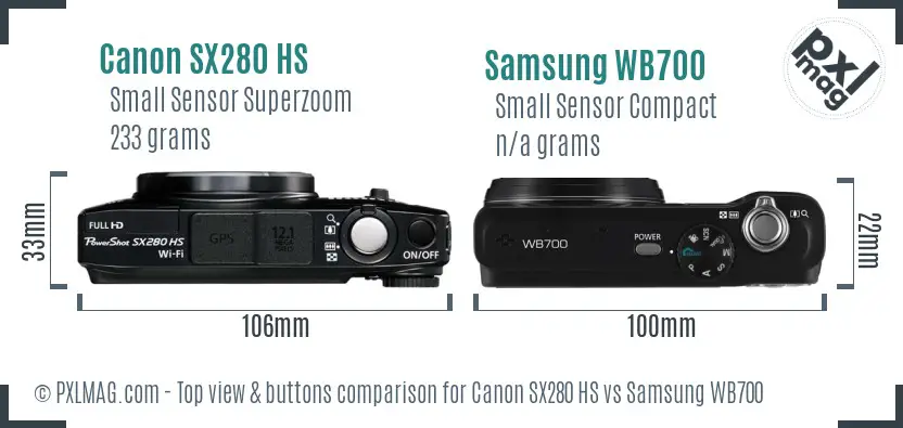 Canon SX280 HS vs Samsung WB700 top view buttons comparison