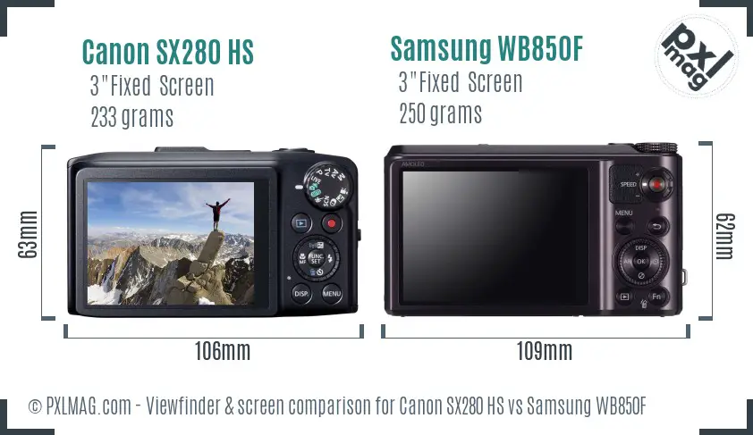 Canon SX280 HS vs Samsung WB850F Screen and Viewfinder comparison Canon SX280 HS vs Samsung WB850F Screen and Viewfinder comparison