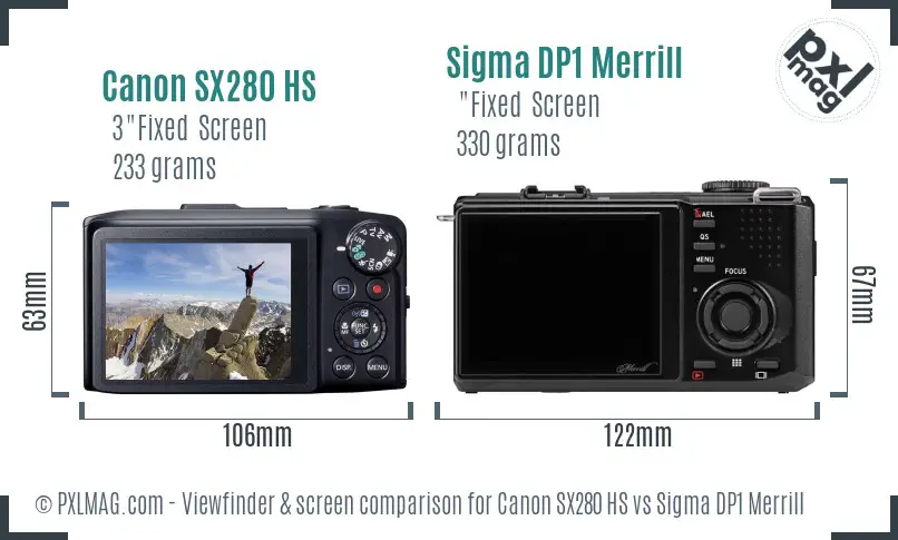 Canon SX280 HS vs Sigma DP1 Merrill Screen and Viewfinder comparison
