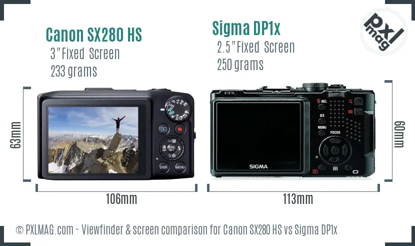 Canon SX280 HS vs Sigma DP1x Screen and Viewfinder comparison