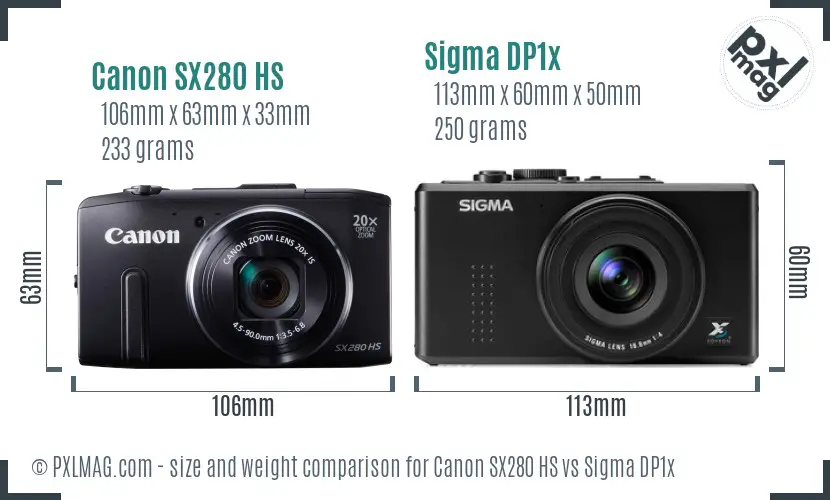 Canon SX280 HS vs Sigma DP1x size comparison