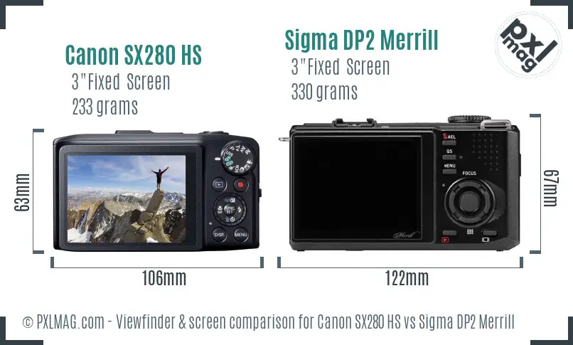 Canon SX280 HS vs Sigma DP2 Merrill Screen and Viewfinder comparison