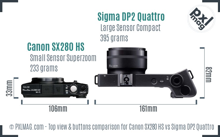 Canon SX280 HS vs Sigma DP2 Quattro top view buttons comparison
