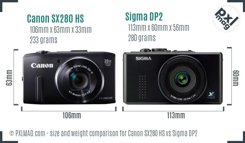 Canon SX280 HS vs Sigma DP2 size comparison