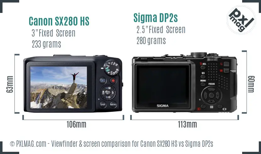 Canon SX280 HS vs Sigma DP2s Screen and Viewfinder comparison