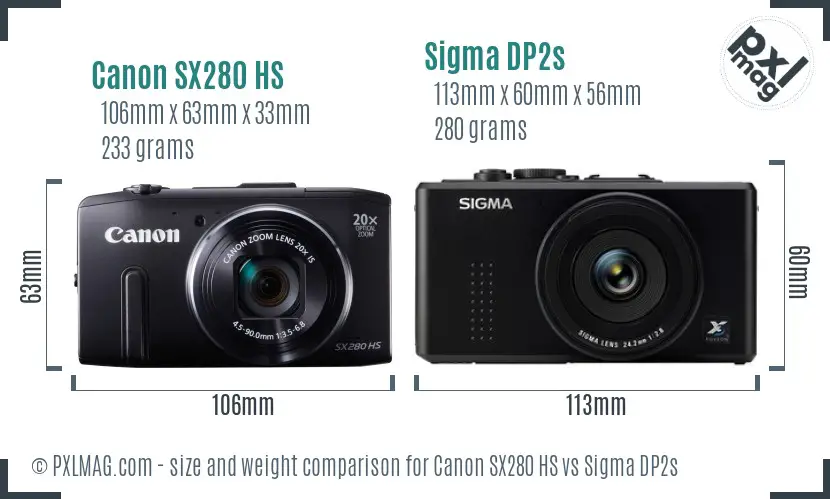 Canon SX280 HS vs Sigma DP2s size comparison