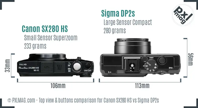 Canon SX280 HS vs Sigma DP2s top view buttons comparison