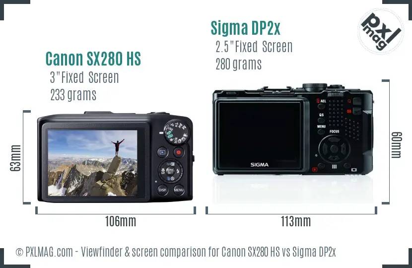 Canon SX280 HS vs Sigma DP2x Screen and Viewfinder comparison