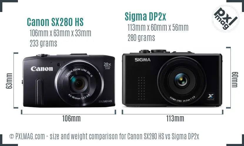 Canon SX280 HS vs Sigma DP2x size comparison