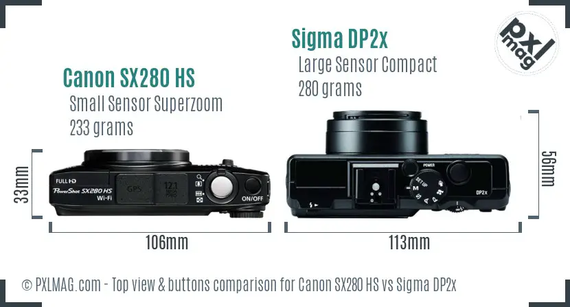 Canon SX280 HS vs Sigma DP2x top view buttons comparison