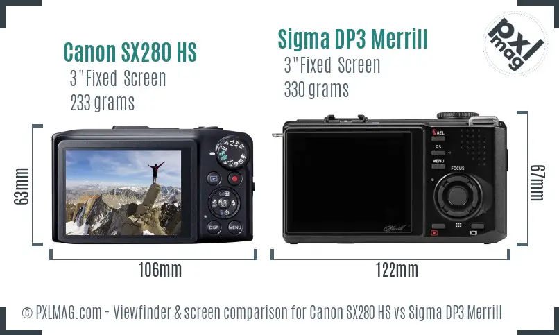 Canon SX280 HS vs Sigma DP3 Merrill Screen and Viewfinder comparison