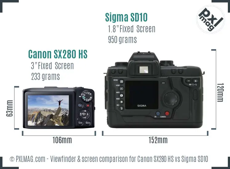 Canon SX280 HS vs Sigma SD10 Screen and Viewfinder comparison Canon SX280 HS vs Sigma SD10 Screen and Viewfinder comparison