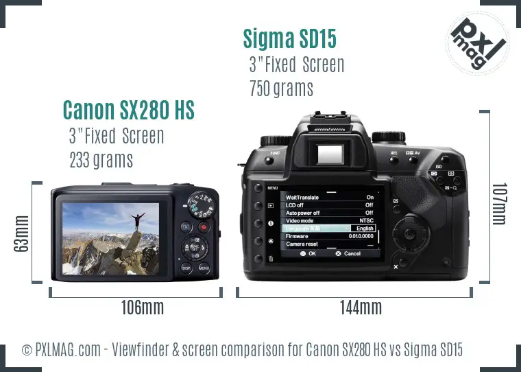 Canon SX280 HS vs Sigma SD15 Screen and Viewfinder comparison Canon SX280 HS vs Sigma SD15 Screen and Viewfinder comparison