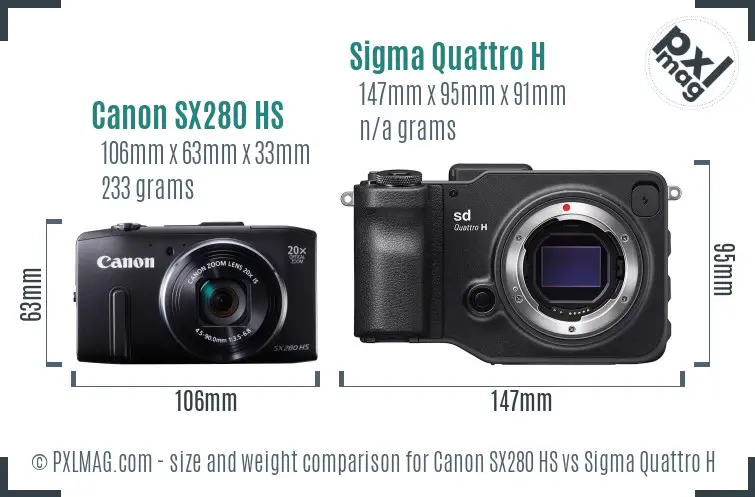 Canon SX280 HS vs Sigma Quattro H size comparison Canon SX280 HS vs Sigma Quattro H size comparison