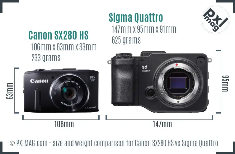 Canon SX280 HS vs Sigma Quattro size comparison Canon SX280 HS vs Sigma Quattro size comparison