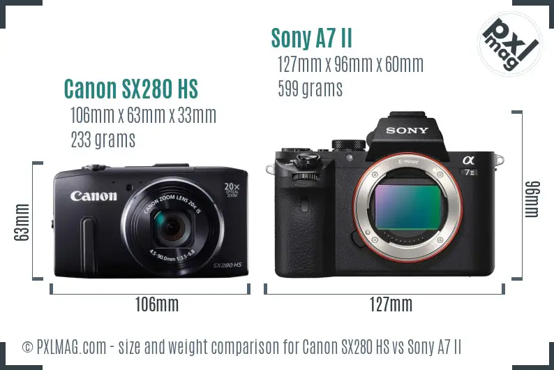 Canon SX280 HS vs Sony A7 II size comparison Canon SX280 HS vs Sony A7 II size comparison