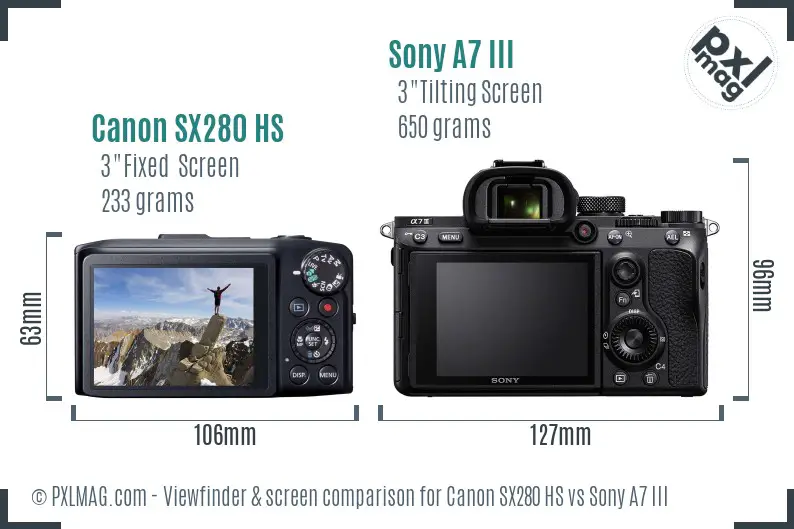 Canon SX280 HS vs Sony A7 III Screen and Viewfinder comparison Canon SX280 HS vs Sony A7 III Screen and Viewfinder comparison