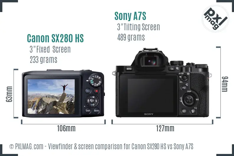 Canon SX280 HS vs Sony A7S Screen and Viewfinder comparison