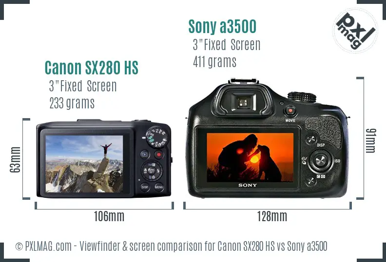 Canon SX280 HS vs Sony a3500 Screen and Viewfinder comparison