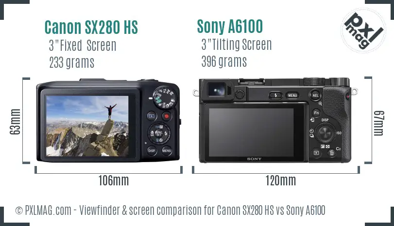 Canon SX280 HS vs Sony A6100 Screen and Viewfinder comparison Canon SX280 HS vs Sony A6100 Screen and Viewfinder comparison