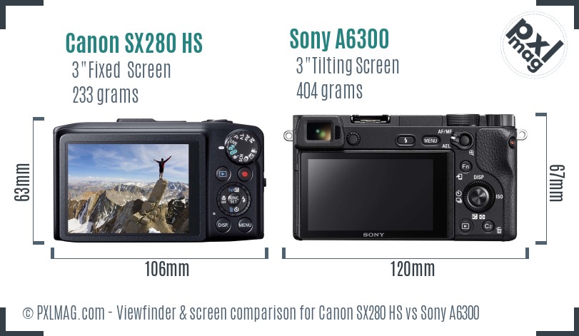 Canon SX280 HS vs Sony A6300 Screen and Viewfinder comparison