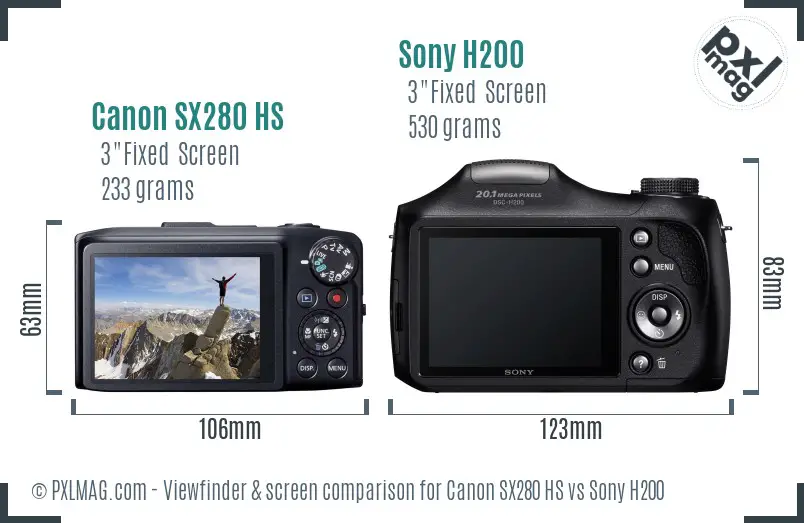 Canon SX280 HS vs Sony H200 Screen and Viewfinder comparison Canon SX280 HS vs Sony H200 Screen and Viewfinder comparison
