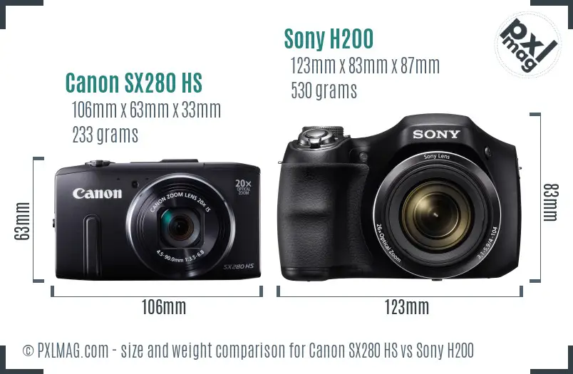 Canon SX280 HS vs Sony H200 size comparison Canon SX280 HS vs Sony H200 size comparison